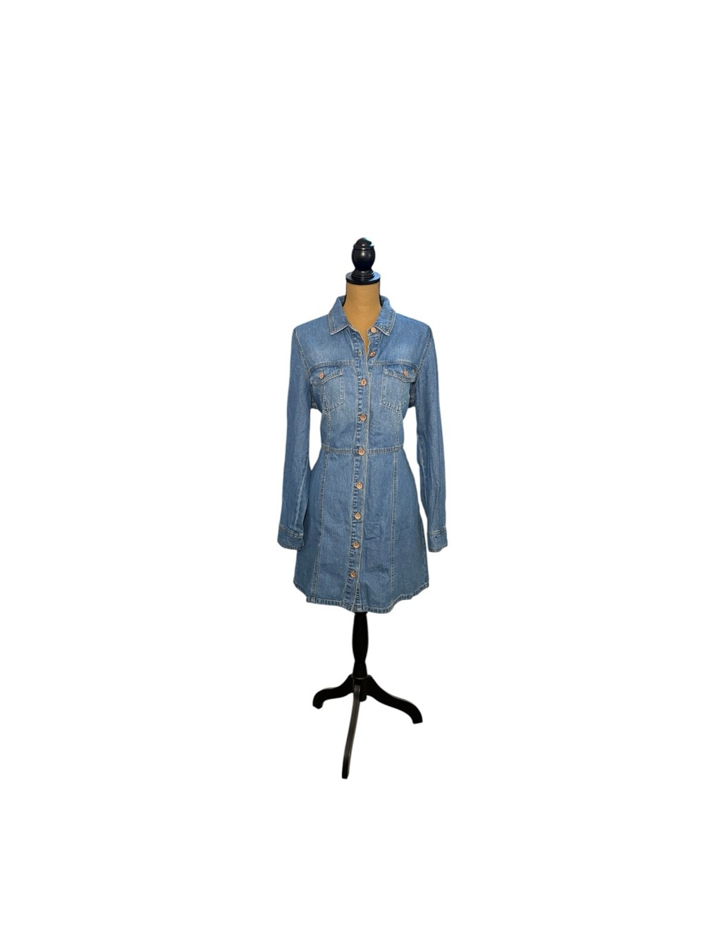 Frye Denim Shirt Dress Womens L Western Long Sleeve Button Front Mini Blue